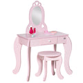Coiffeuse Enfant Design Girly avec Motifs à Coeur - Tabouret Inclus - dim. 60L x 36l x 88H cm - tiroir, Miroir - MDF - Rose-0