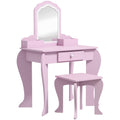 Coiffeuse pour enfant avec tabouret et miroir, table de maquillage avec tiroir et 2 compartiments, 55x36x86cm, rose-0