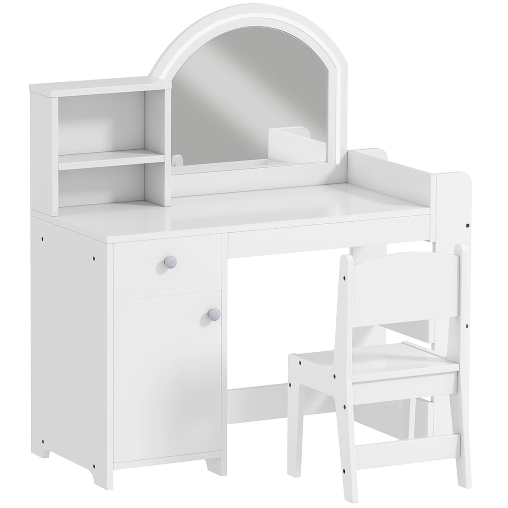 Coiffeuse pour enfants avec tabouret et miroir LED, table de maquillage pour 3 à 8 ans, 88,6 x 38,8 x 96,9 cm, blanc-0