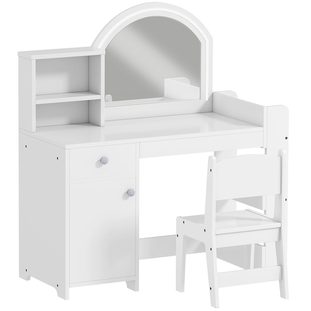 Coiffeuse pour enfants avec tabouret et miroir LED, table de maquillage pour 3 à 8 ans, 88,6 x 38,8 x 96,9 cm, blanc-0