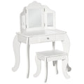 Coiffeuse Enfant avec Tabouret, Coiffeuse Bureau 2 en 1 Miroir triptyque et tiroir Coulissant Blanc Acrylique-0