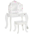 Coiffeuse Enfant avec Tabouret, Miroir triptyque et tiroir Coulissant - Coiffeuse dim. 63L x 40l x 85,5H cm-0