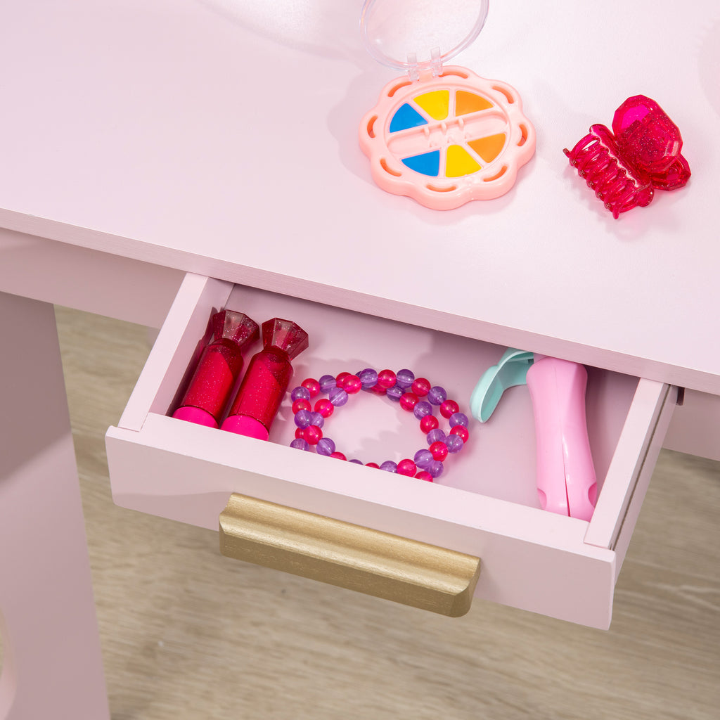Coiffeuse pour enfant avec tabouret 3 miroirs et tiroir 3 à 6 ans 52 x 32 x 85 cm rose-8
