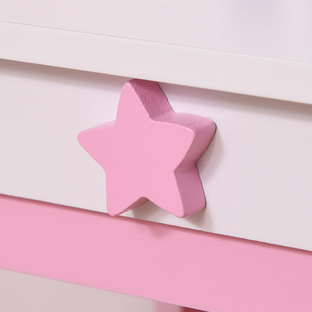 Coiffeuse Enfant Design Licorne - Tabouret Inclus - dim. 49L x 34l x 90H cm - tiroir, Miroir - MDF - Rose Blanc-6