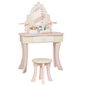 Coiffeuse enfant fille table de maquillage 2 en 1 avec 7 accessoires de jeu miroir en acrylique 59,8x29,6x89,8cm rose-0
