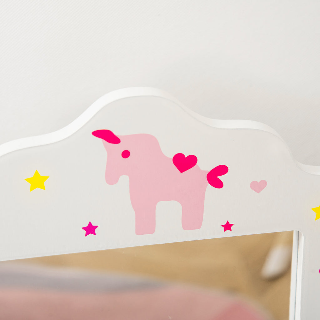 Coiffeuse Enfant avec Tabouret, Miroir triptyque et tiroir Coulissant - Coiffeuse dim. 63L x 40l x 85,5H cm-6