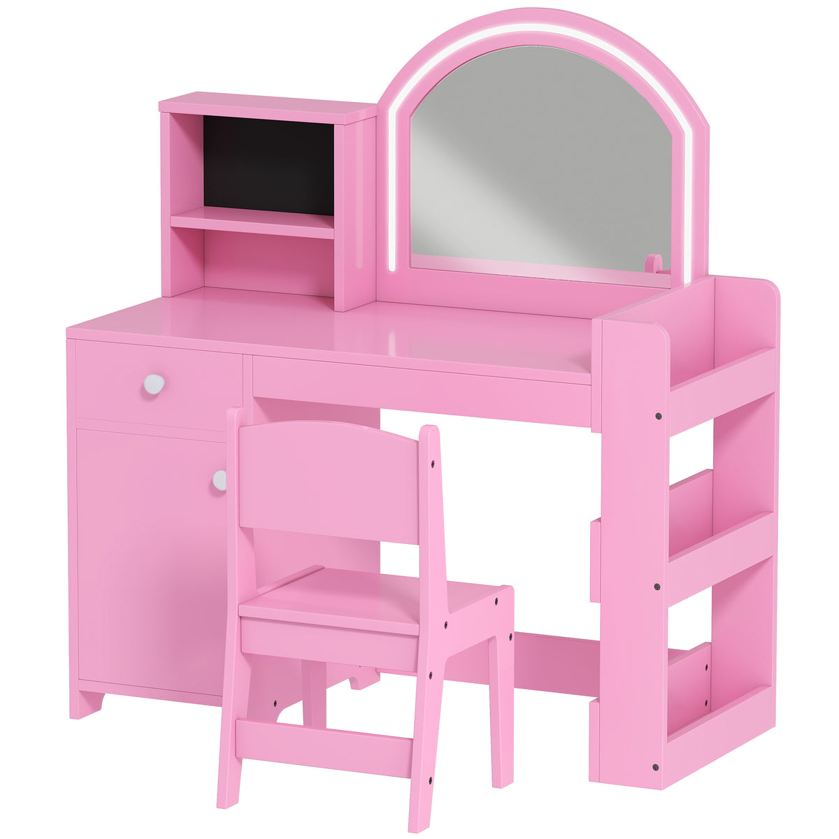 Coiffeuse pour enfants avec tabouret et miroir LED, table de maquillage pour 3 à 8 ans, 88,6 x 38,8 x 96,9 cm, rose-0